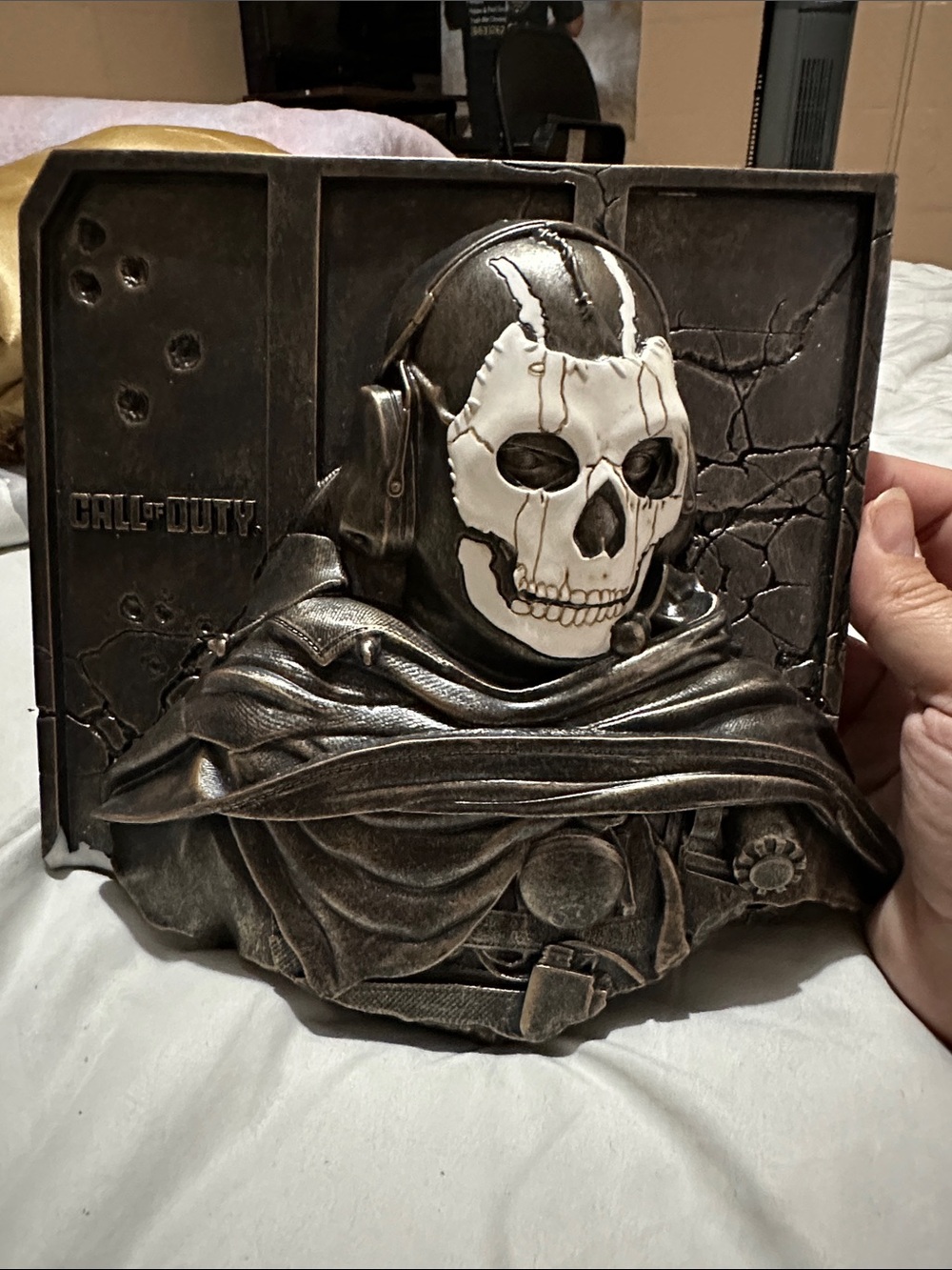 Call of Duty Ghost Wall Plaque - Black, White & Bronze washed